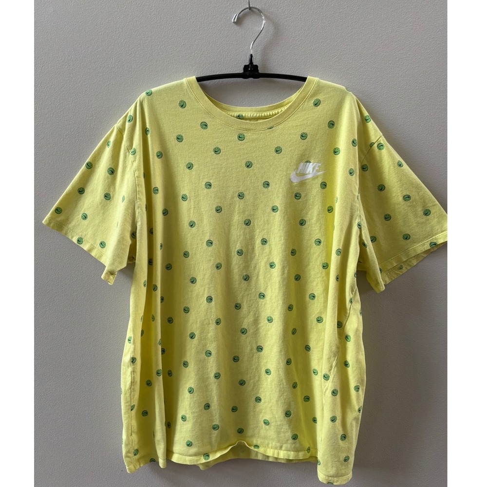 Nike Mens XXL Yellow Smiley Face Swoosh All Over Print Graphic T-Shirt Tee